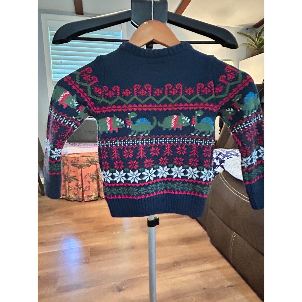 Maximus Rex Boys 3T Navy Blue Dinosaur Fair Isle Holiday Christmas Knit Sweater - Picture 3 of 4